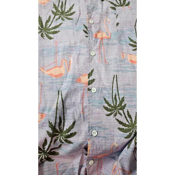 Original Use Men's Purple Buttoned Hawaiian Shirt w/ Flamingos & Palm Trees XL - Picture 5 of 7